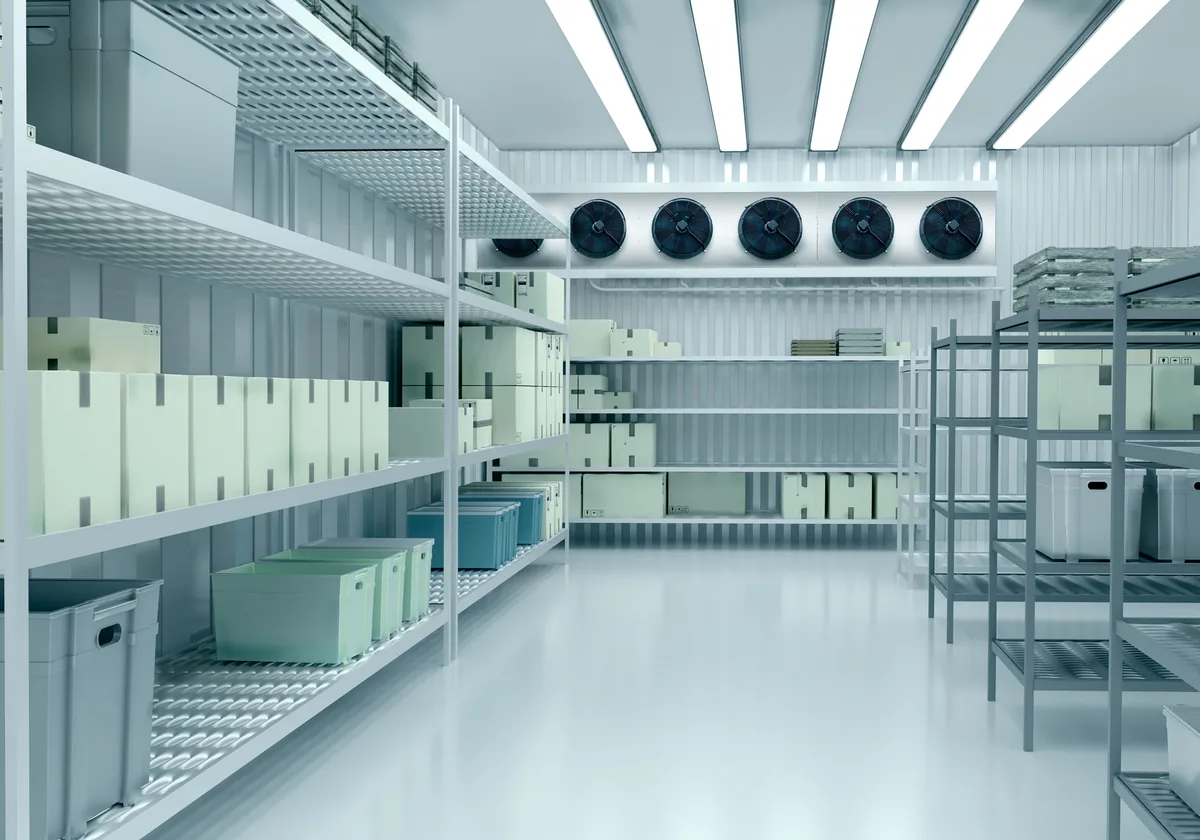 Freon refrigeration unit inside a cold storage room