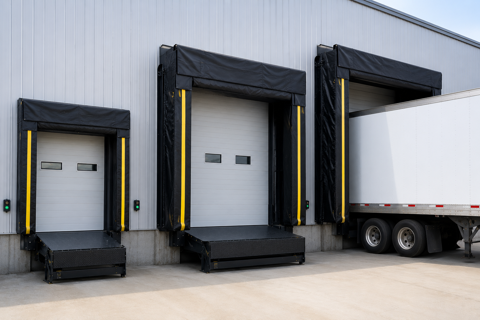 Custom-sized dock shelter and dock leveler