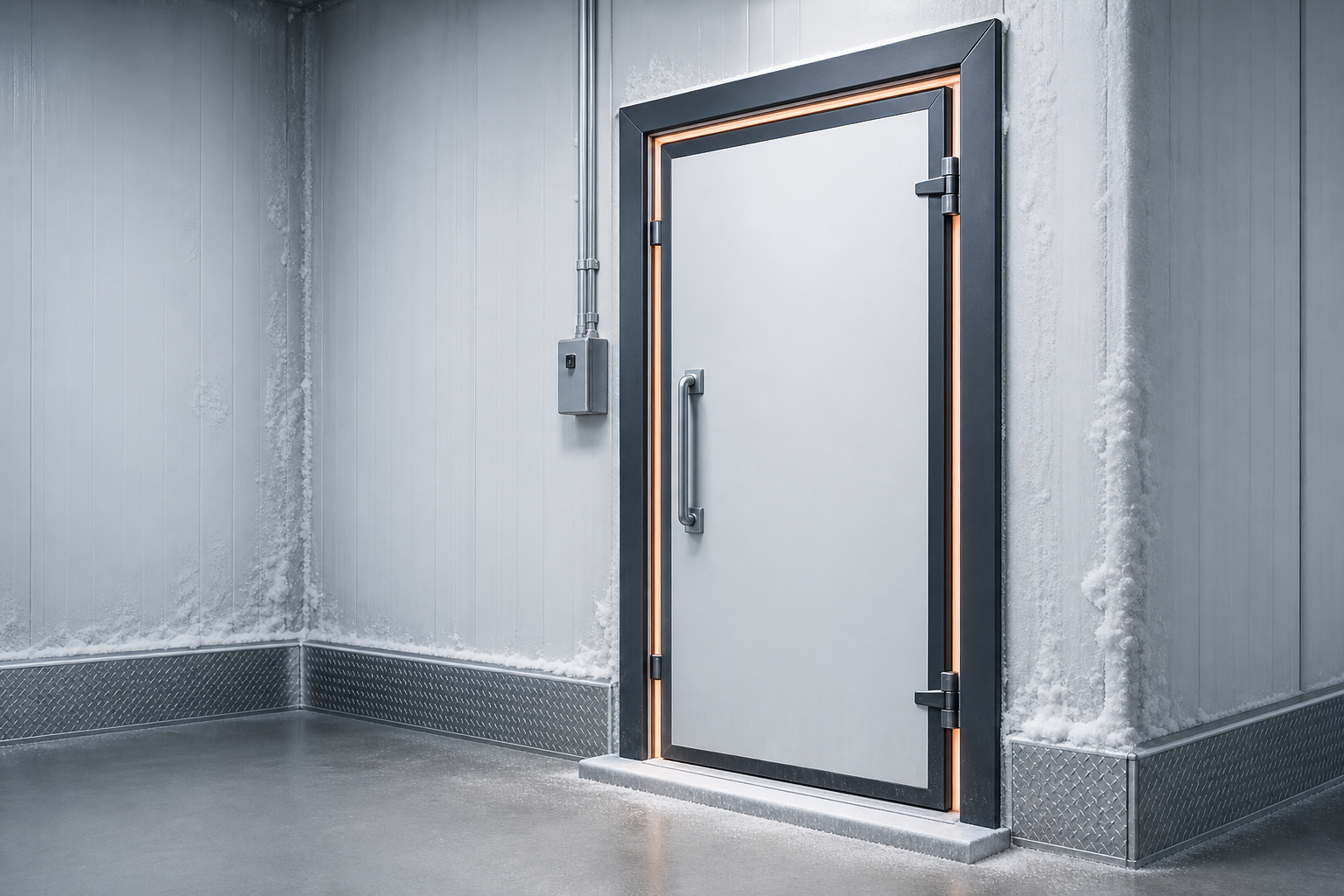 Heated frame and threshold for freezer door