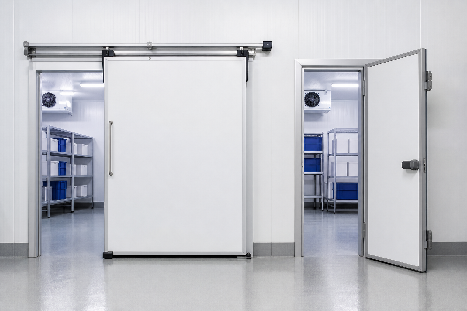 Sliding and hinged cold room doors